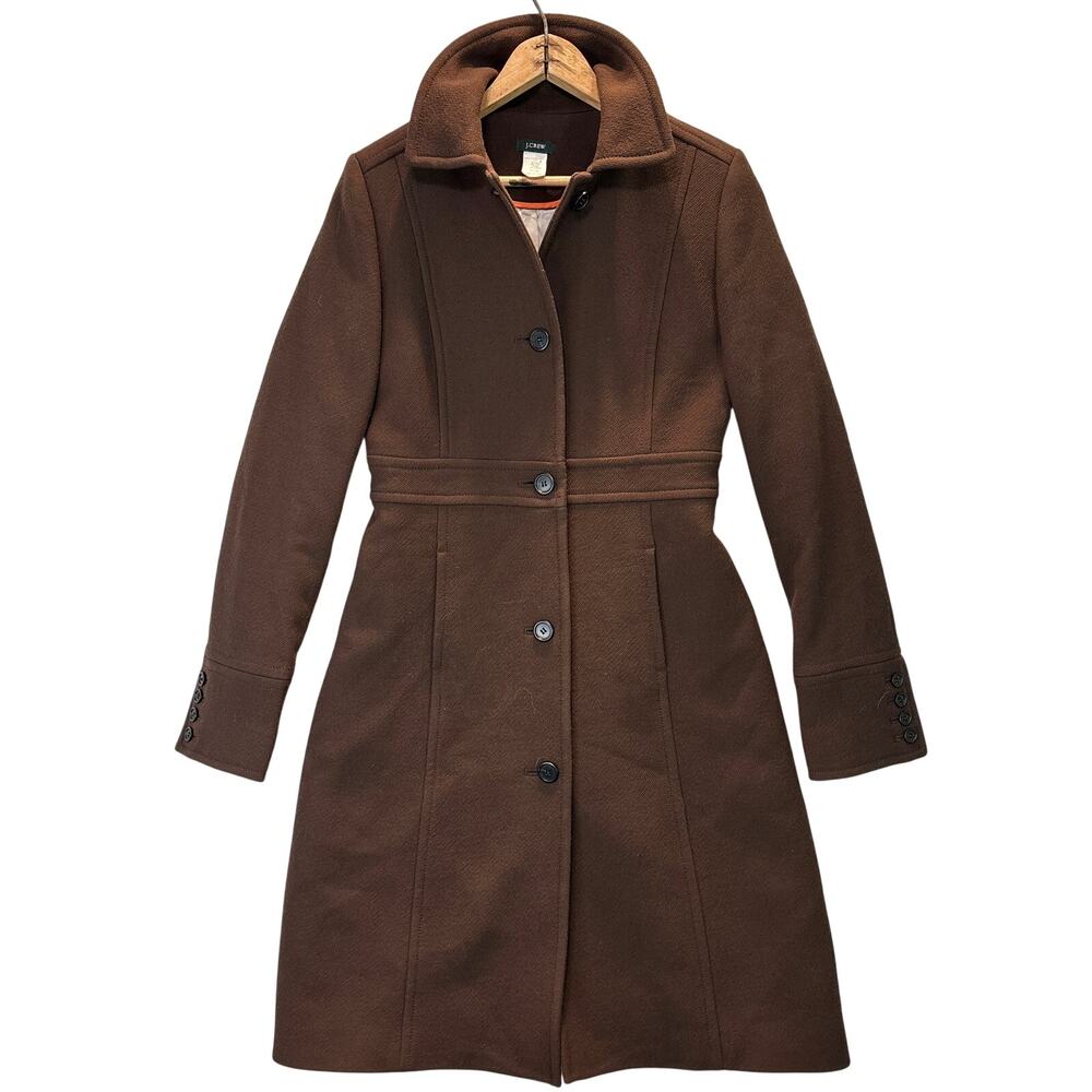 J. Crew Lady Day Coat Women 12 Brown Italian Double Cloth Wool Button Up Classic